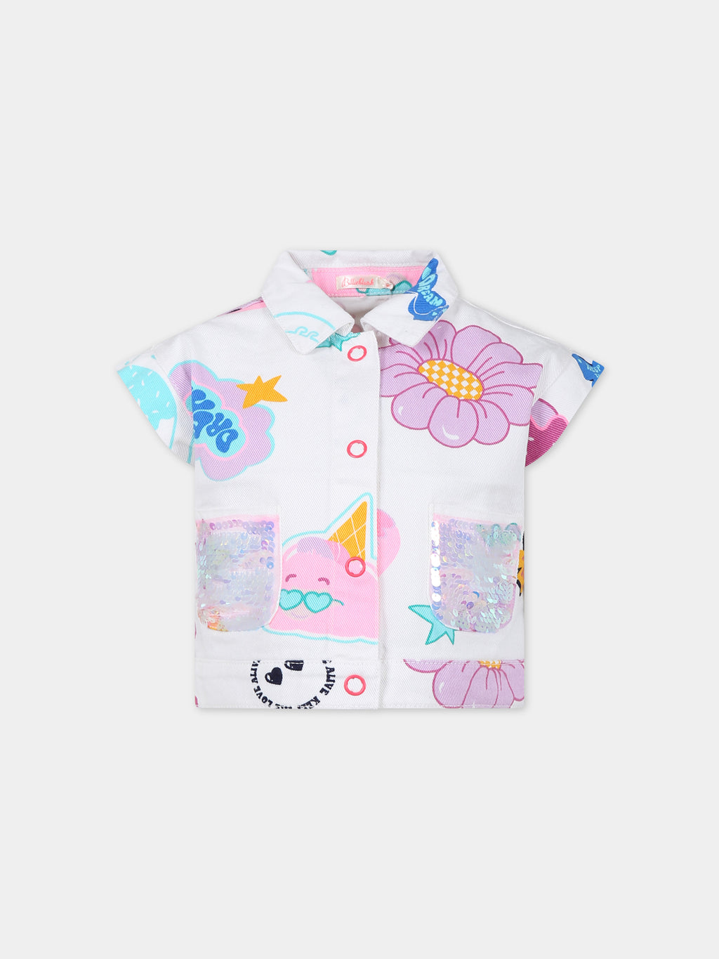 Gilet blanc pour fille à motif multicolore